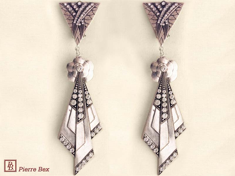 Pierre Bex Art-Deco large earclips with rhinestones 45255-04