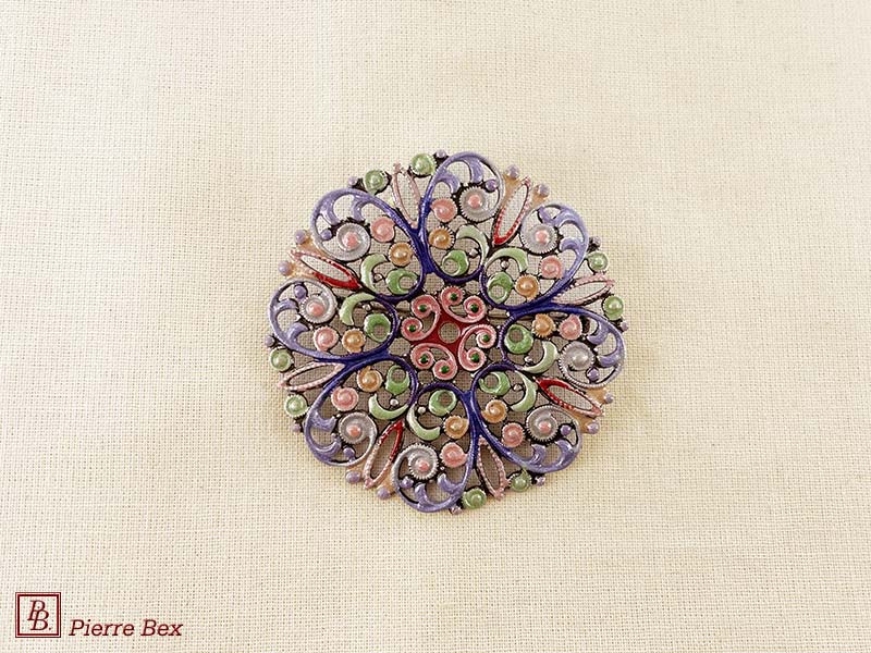 Pierre Bex Art-Nouveau enamel brooch filigree 48266-03