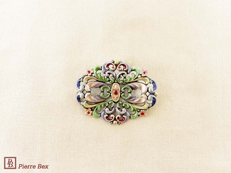 Pierre Bex Art-Nouveau enamel brooch filigree 48266-06