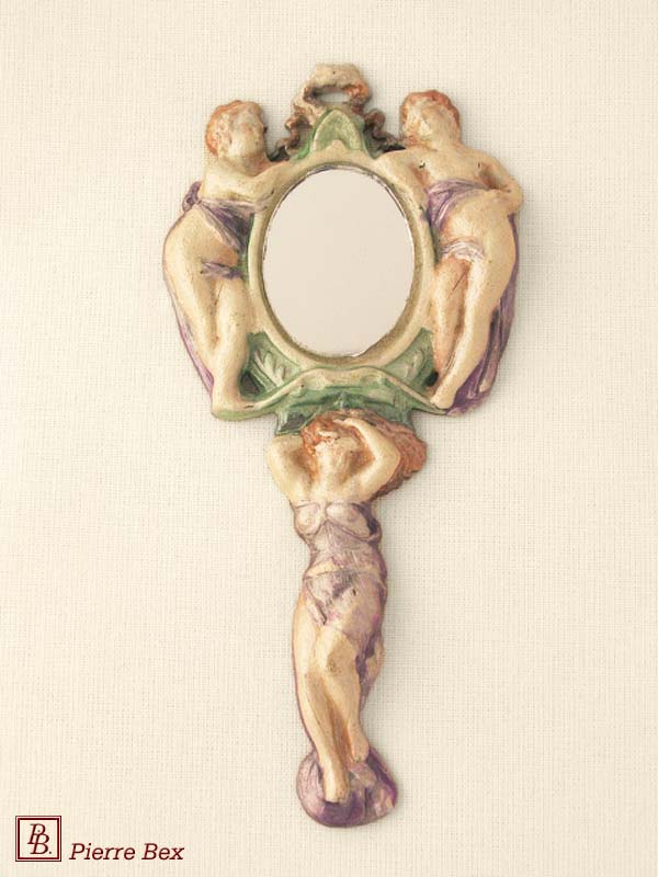 Pierre Bex Art-Nouveau hand mirror with cherubs 48699-01